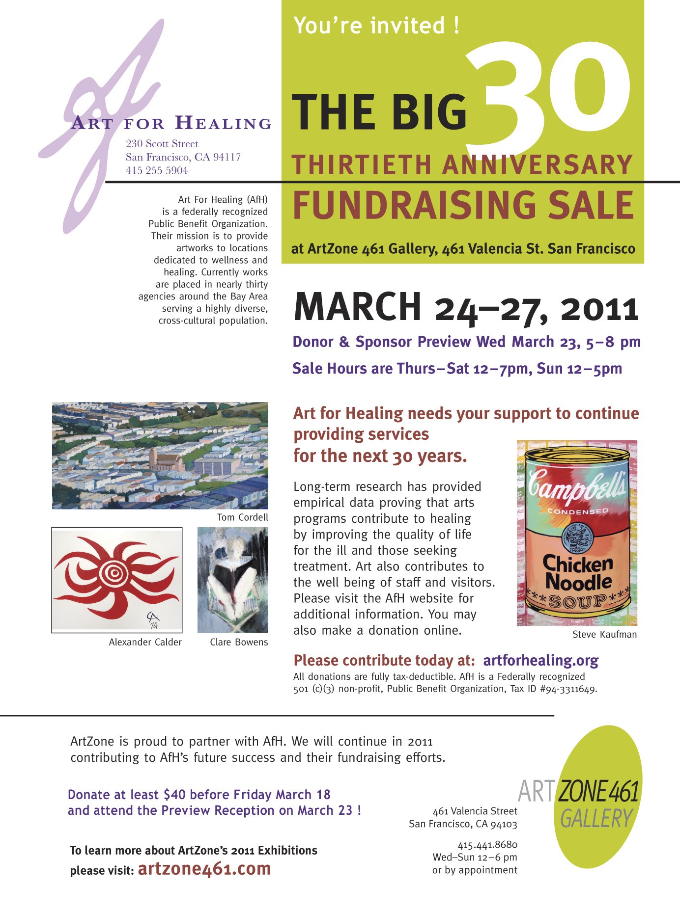 Exhibition and Sale to Benefit Art for Healing